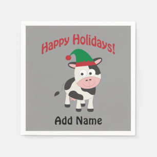 Servilleta De Papel Cute Felices Fiestas Navidades Elf Cow