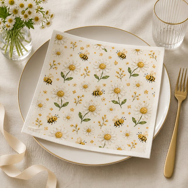 Servilleta De Papel Cute Floral Bumblebee Garden Party Desechable (Subido por el creador)