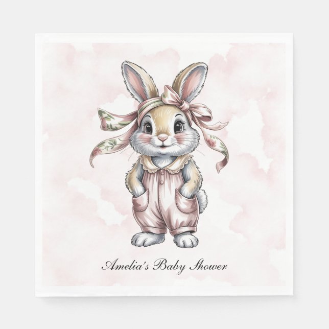 Servilleta De Papel Cute Floral Bunny Girl Baby Shower  (Anverso)