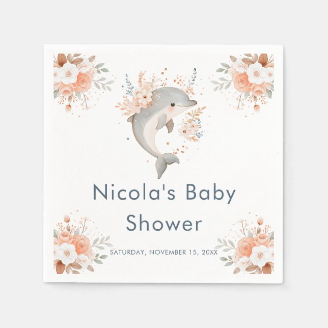 Servilleta De Papel Cute Floral Dolphin  Baby Shower (Anverso)