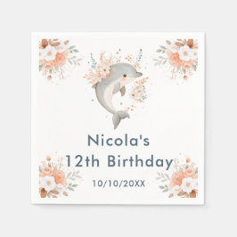 Servilleta De Papel Cute Floral Dolphin Birthday Party