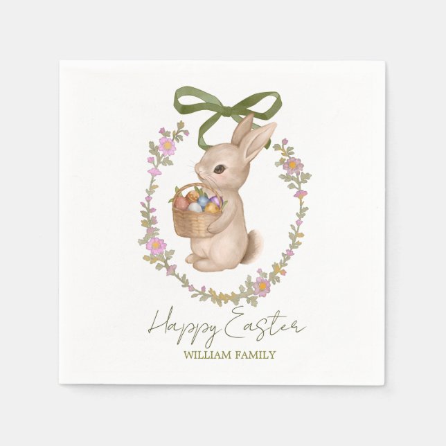 Servilleta De Papel Cute Floral Easter Rabbit (Anverso)