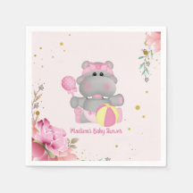 Cute Floral Hippo Baby Shower Paper