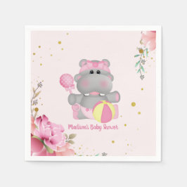 Servilleta De Papel Cute Floral Hippo Baby Shower Paper