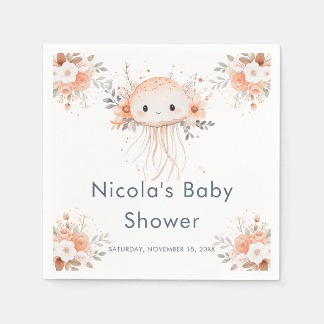 Servilleta De Papel Cute Floral Jellyfish Baby Shower (Anverso)