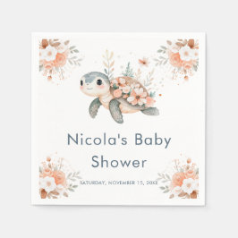Servilleta De Papel Cute Floral Turtle Baby Shower