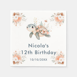 Servilleta De Papel Cute Floral Turtle Birthday Party