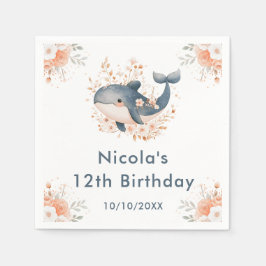 Servilleta De Papel Cute Floral Whale Birthday Party