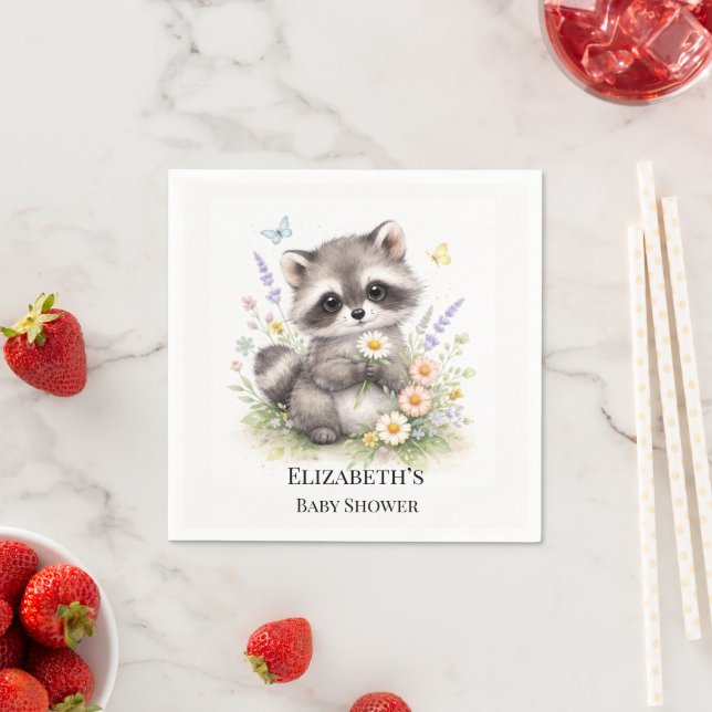 Servilleta De Papel Cute Forest Baby Raccoon Baby Shower  (In situ)