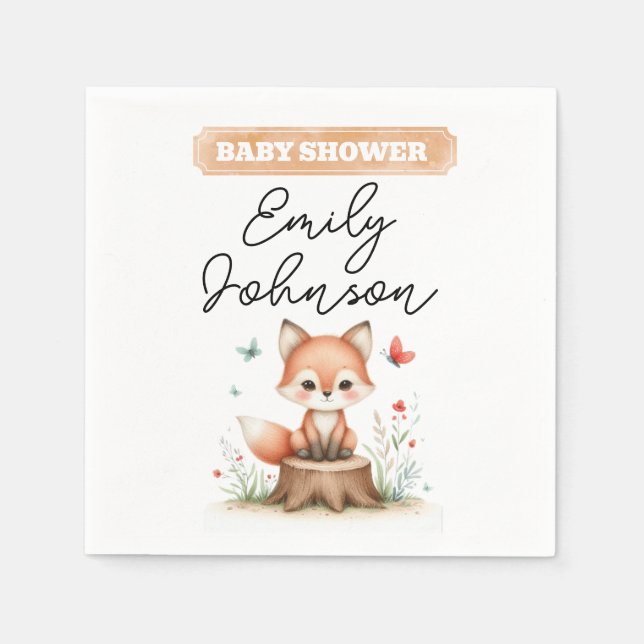 Servilleta De Papel Cute fox baby shower  (Anverso)