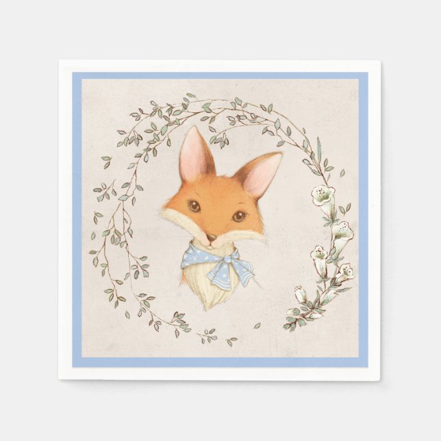 Servilleta De Papel Cute Fox Blue Floral Boy (Anverso)