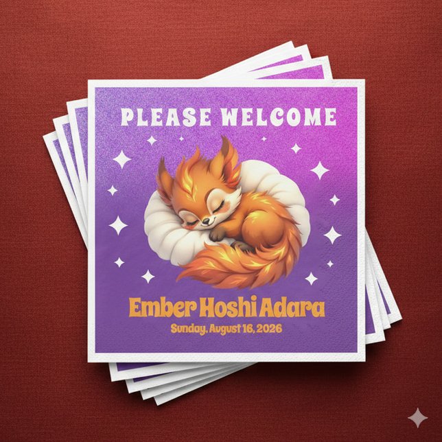 Servilleta De Papel Cute Fox Cub Asleep in Starry Night Sky (Cute Fox Cub Asleep in Starry Night Sky Paper Napkins Cover Photo)