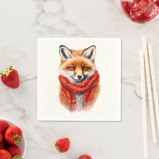 Servilleta De Papel Cute Fox in a Red Scarf Autumn Image (In situ)
