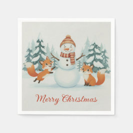 Servilleta De Papel Cute Foxes and Snowman Merry Christmas