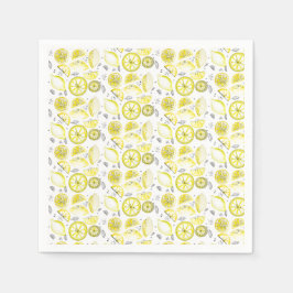 Servilleta De Papel Cute Fresco Verano Citrus Lemon Doodle Amarillo
