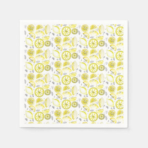 Servilleta De Papel Cute Fresco Verano Citrus Lemon Doodle Amarillo