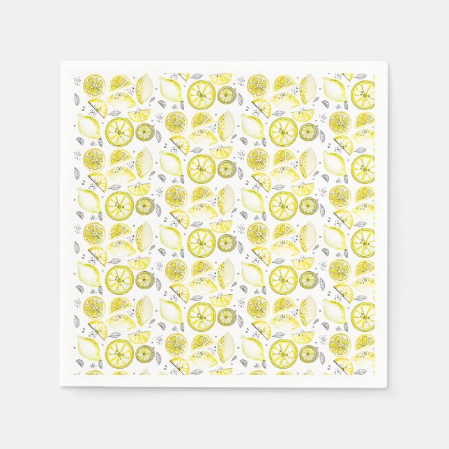 Servilleta De Papel Cute Fresco Verano Citrus Lemon Doodle Amarillo (Anverso)