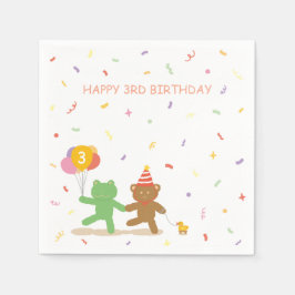 Servilleta De Papel Cute Frog & Bear Birthday Party Cocktail Napkins