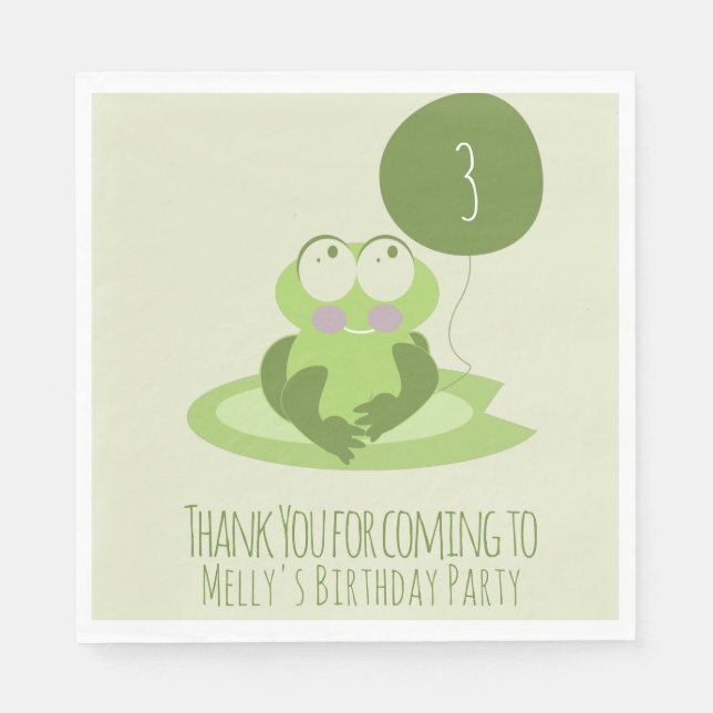 Servilleta De Papel Cute Frog Birday Green Balloon Gracias (Anverso)