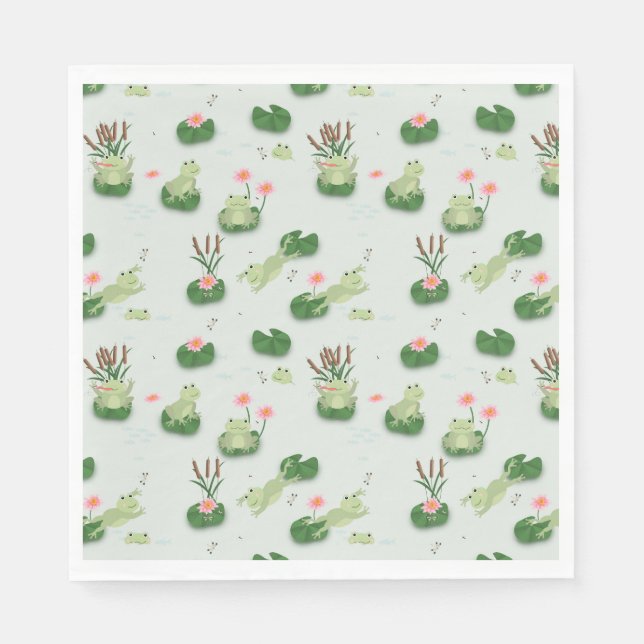 Servilleta De Papel Cute Frogs in Lily Pond (Anverso)