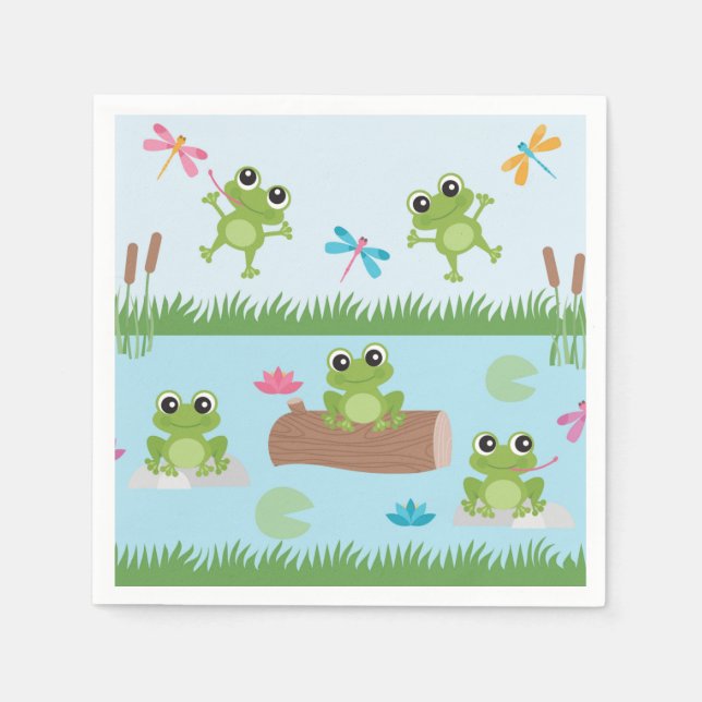 Servilleta De Papel Cute Frogs in Pond (Anverso)