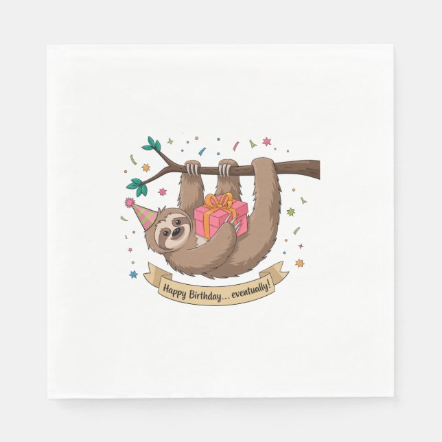 Servilleta De Papel Cute Funny Sloth Happy Birthday (Anverso)