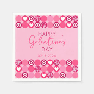 Servilleta De Papel Cute Galentine's Day Pink Heart and Flower Pattern