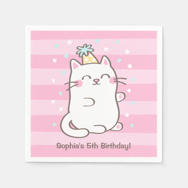 Servilleta De Papel Cute Gato Blanco Gato Chicas Napkins Fiesta de Cum (Anverso)