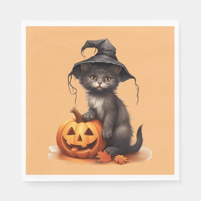 Servilleta De Papel Cute gato de Halloween (Anverso)
