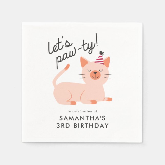 Servilleta De Papel Cute gato niños Fiesta de cumpleaños Naranja Kitte (Anverso)