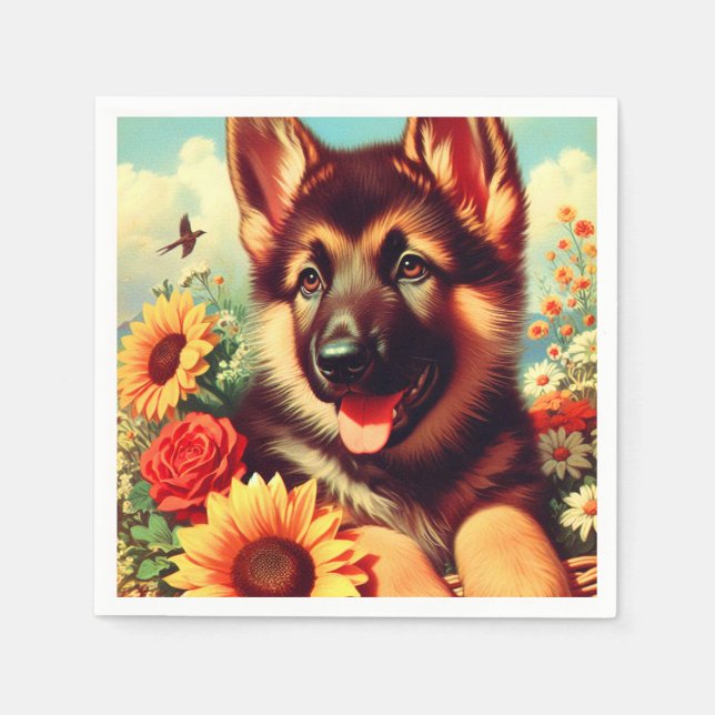Servilleta De Papel Cute German Shepherd Pinting (Anverso)