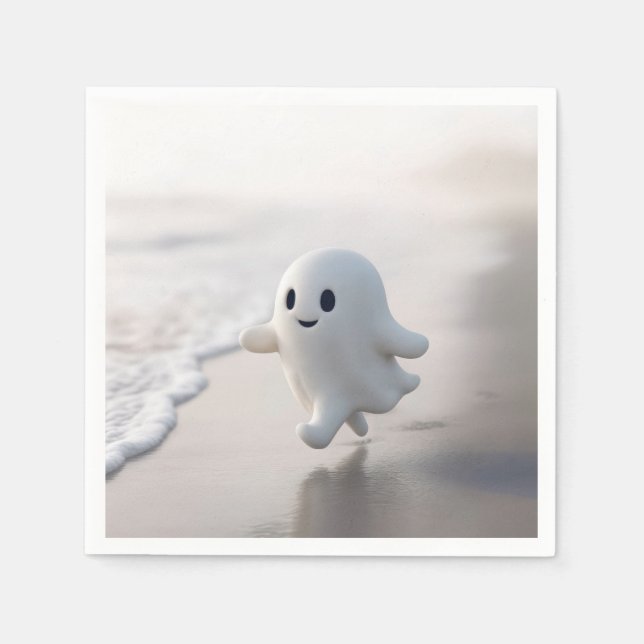 Servilleta De Papel Cute Ghost Running On a Beach (Anverso)