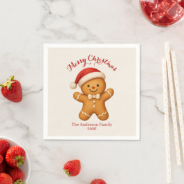 Servilleta De Papel Cute Gingerbread Man with Santa Hat - 
