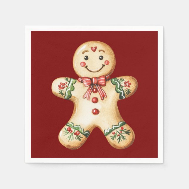 Servilleta De Papel Cute Gingerbread Rojo Navidad  (Anverso)