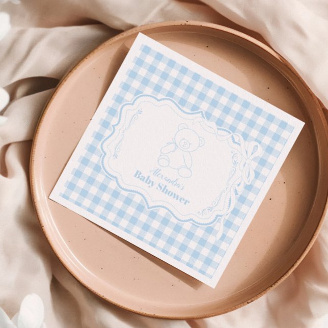 Servilleta De Papel Cute Gingham French Teddy Bear Baby Shower (Subido por el creador)