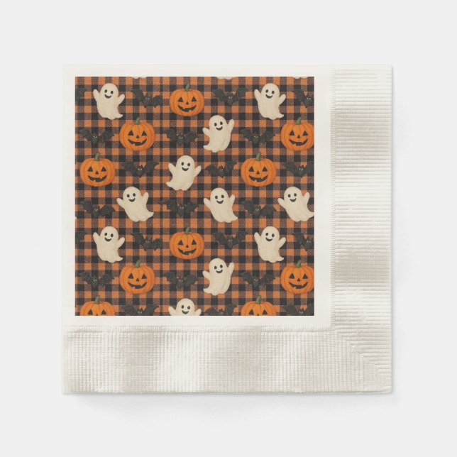 Servilleta De Papel Cute, gingham halloween fanáticos fantasmas de cal (Anverso)