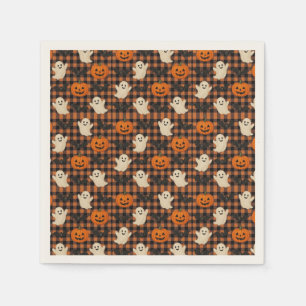 Servilleta De Papel Cute, gingham halloween fanáticos fantasmas de cal