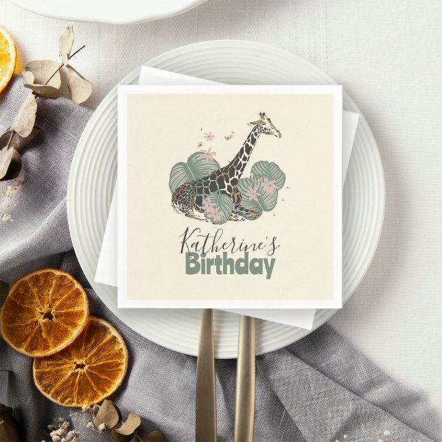 Servilleta De Papel Cute Giraffe Jungle Botanical Animal Birthday   (Subido por el creador)