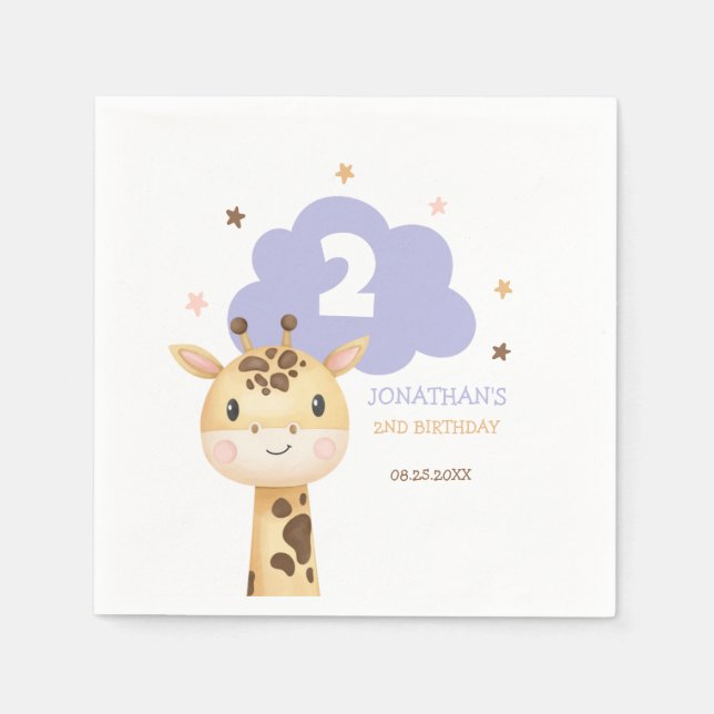 Servilleta De Papel Cute Giraffe Safari Animal Kids Birthday (Anverso)