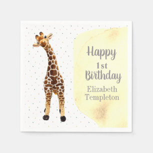 Servilleta De Papel Cute Giraffe Safari Yellow Fiesta de cumpleaños