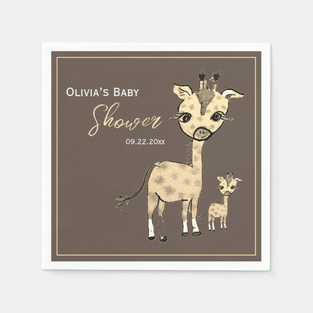 Servilleta De Papel Cute Giraffe Watercolor Rustic (Anverso)