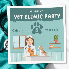 Servilleta De Papel Cute Girl Veterinarian Vet Animal Clinic Birthday