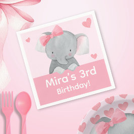 Servilleta De Papel Cute Girly Elephant Pink Bow Birthday Party 
