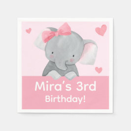 Servilleta De Papel Cute Girly Elephant Pink Bow Birthday Party 