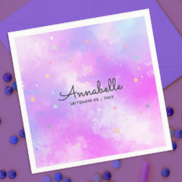 Servilleta De Papel Cute Girly Holographic Pastel Sky Star Watercolor