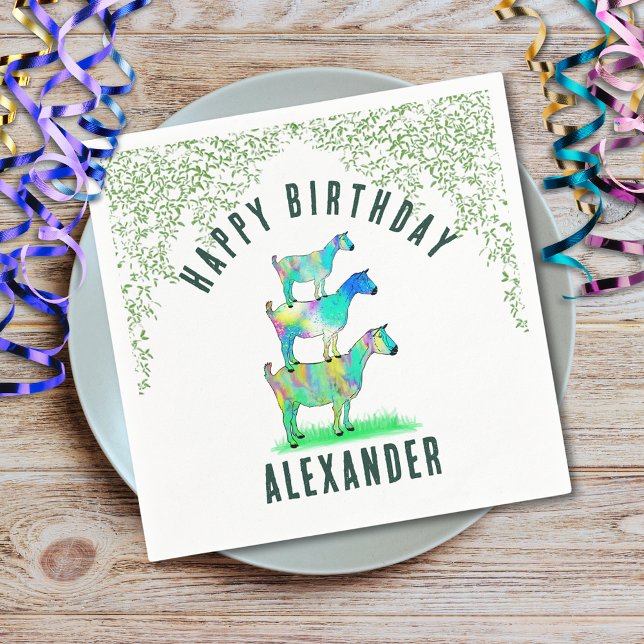 Servilleta De Papel Cute Goats Colorful Animal Art Party (Cute goats colorful animal art birthday party custom napkins)