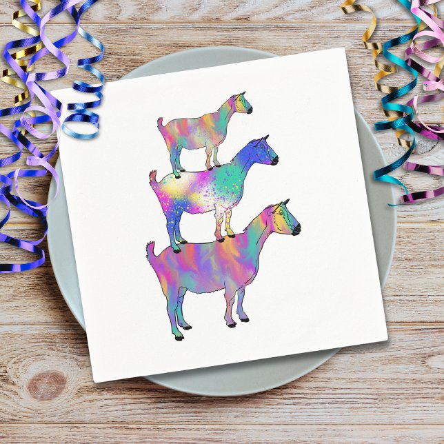 Servilleta De Papel Cute Goats Colorous Farm Animal Art (Cute goats colorful farm animal art paper napkins barnyard animal watercolor )