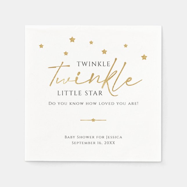 Servilleta De Papel Cute Gold Stars Twinkle Twinkle Baby Shower (Anverso)