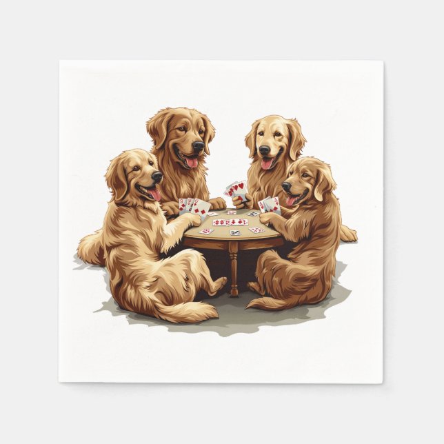 Servilleta De Papel Cute Golden Retriever Perro Jugando Cartas (Anverso)