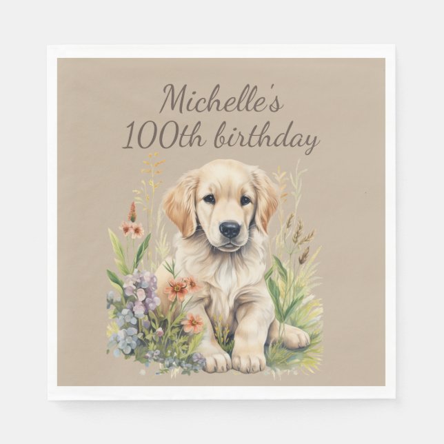 Servilleta De Papel Cute Golden Retriever Puppy 100 cumpleaños (Anverso)